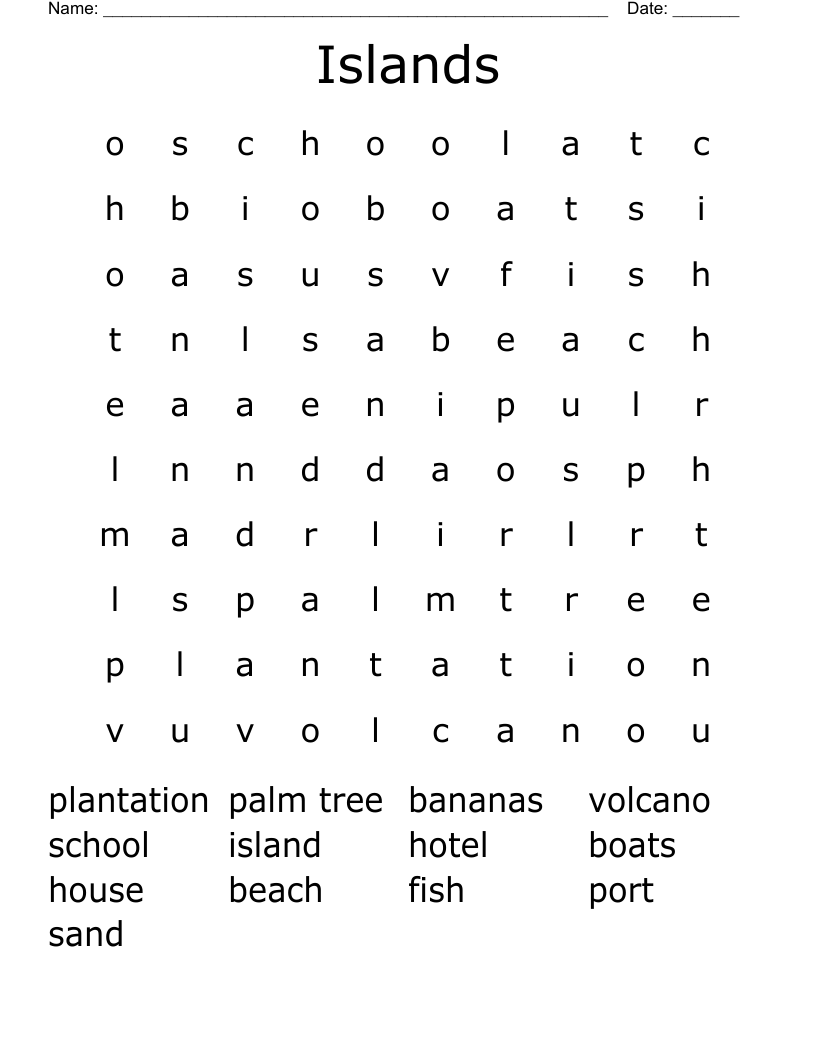 Islands Word Search