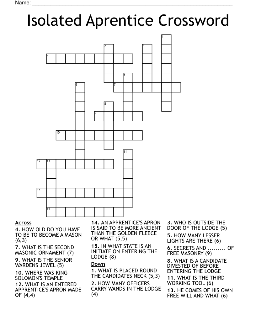 Isolated Aprentice Crossword