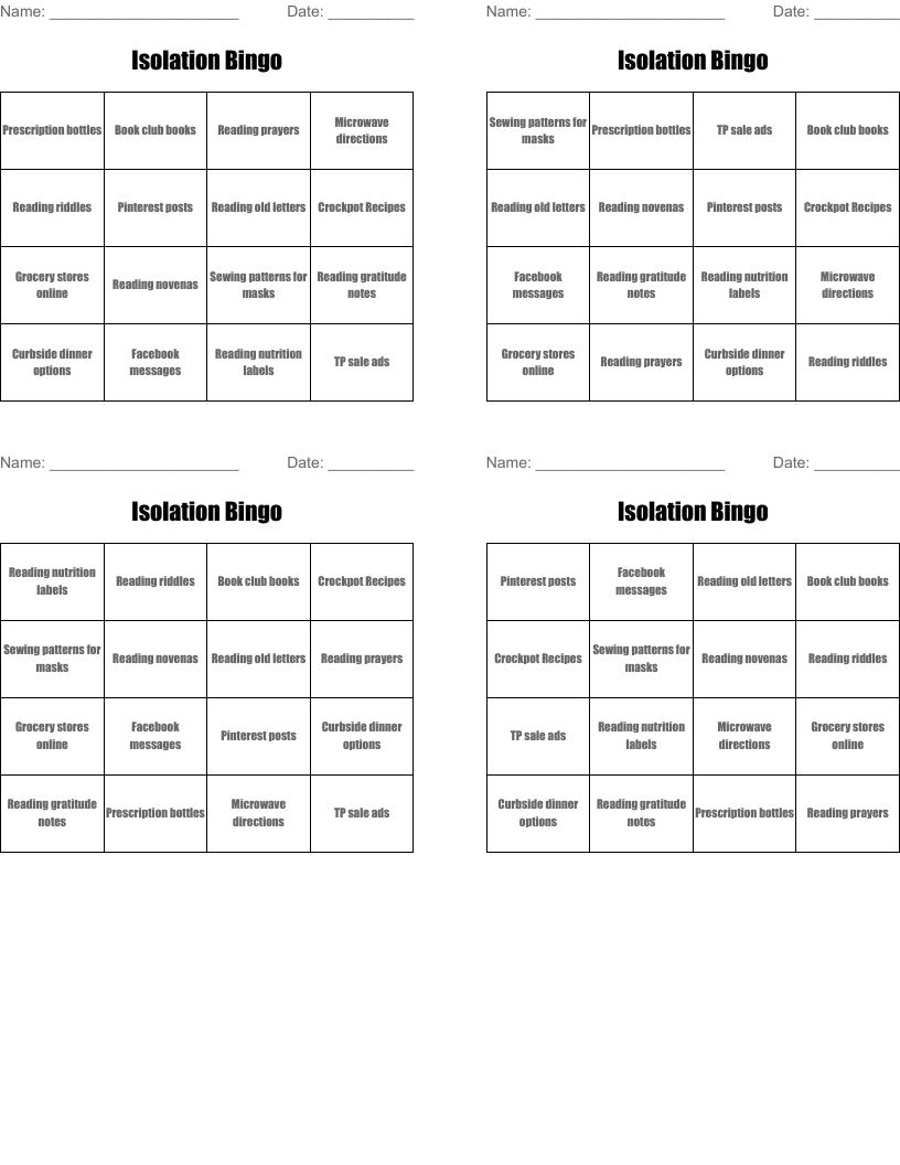 Isolation  Bingo