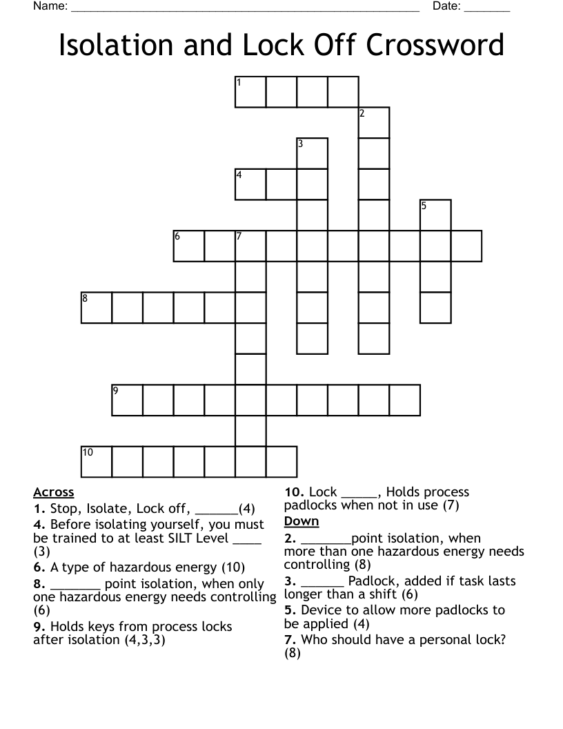 Isolation and Lock Off Crossword