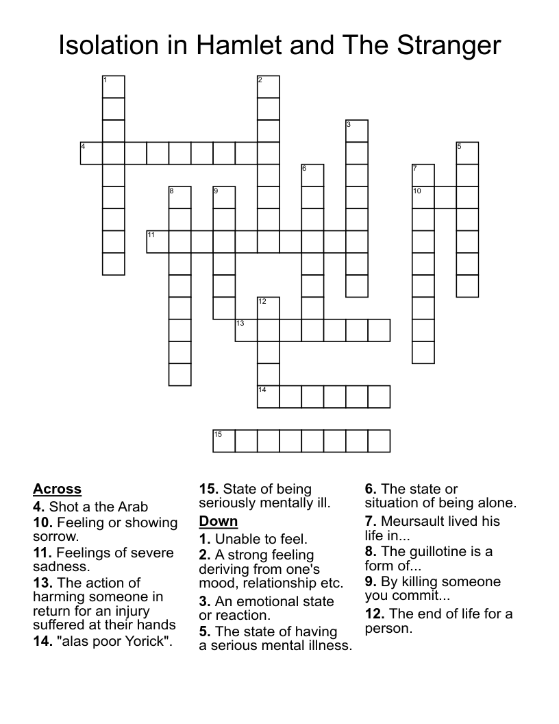 Isolation in Hamlet and The Stranger Crossword
