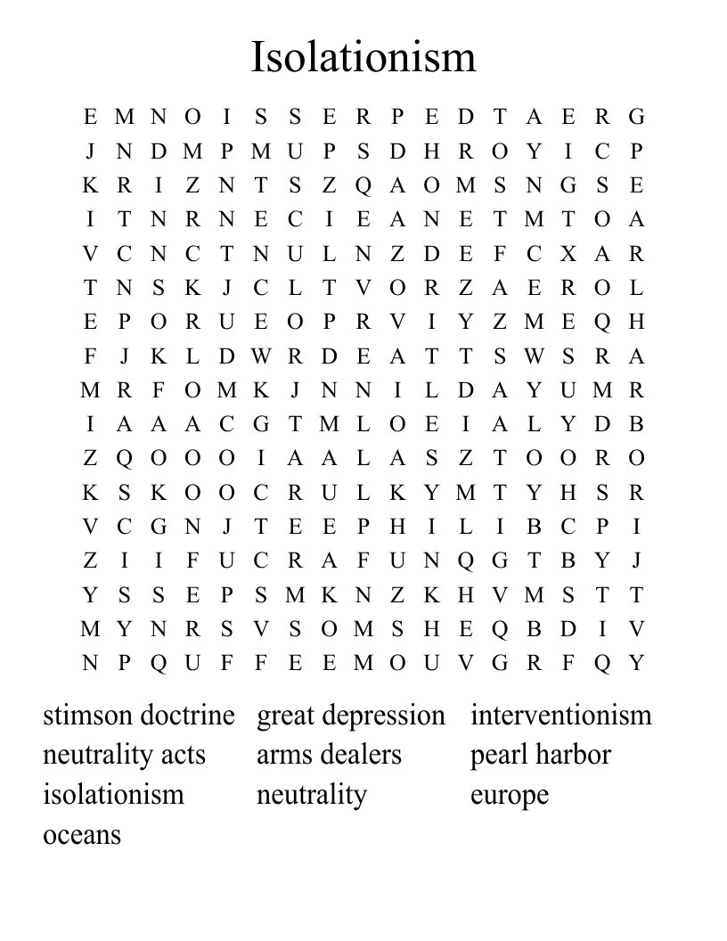 Isolationism  Word Search