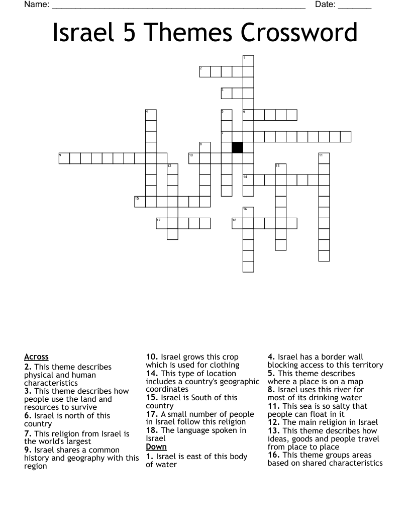 Israel 5 Themes Crossword