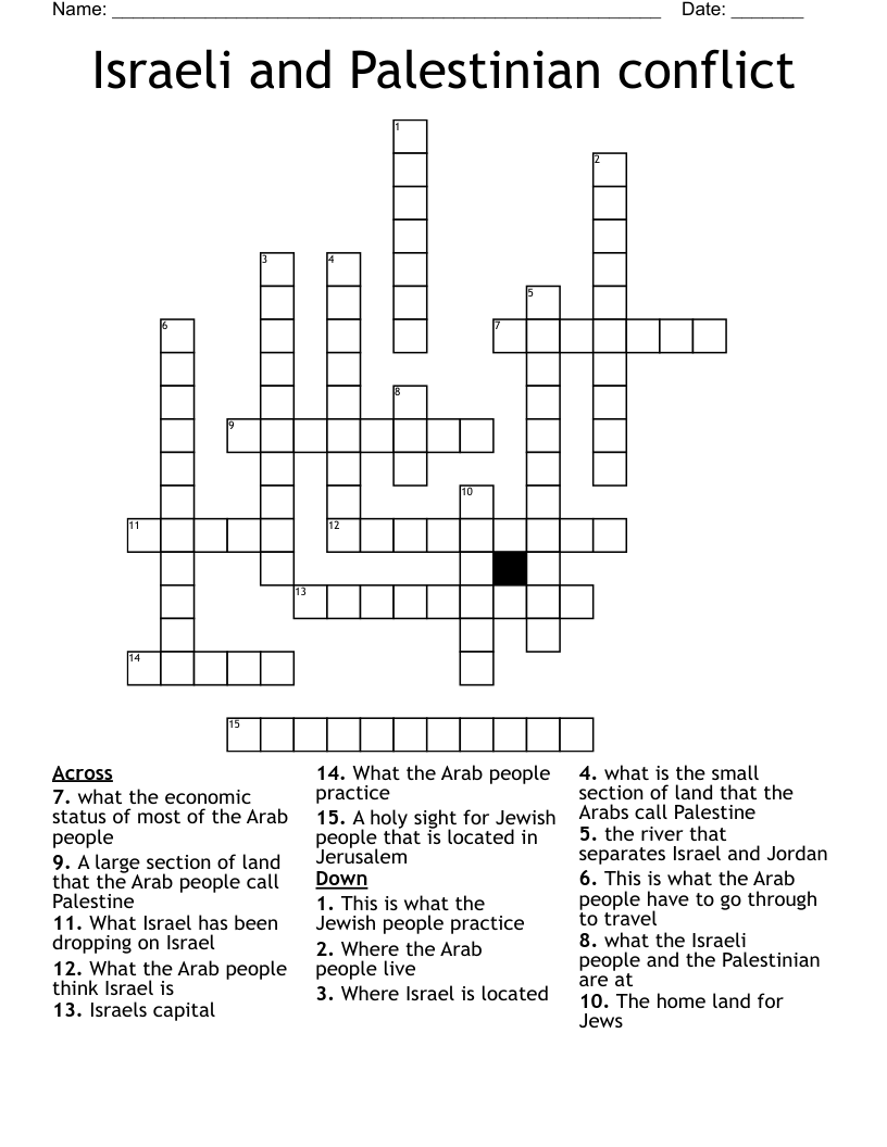 Israeli and Palestinian conflict Crossword