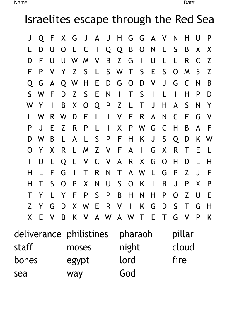 Israelites escape through the Red Sea Word Search