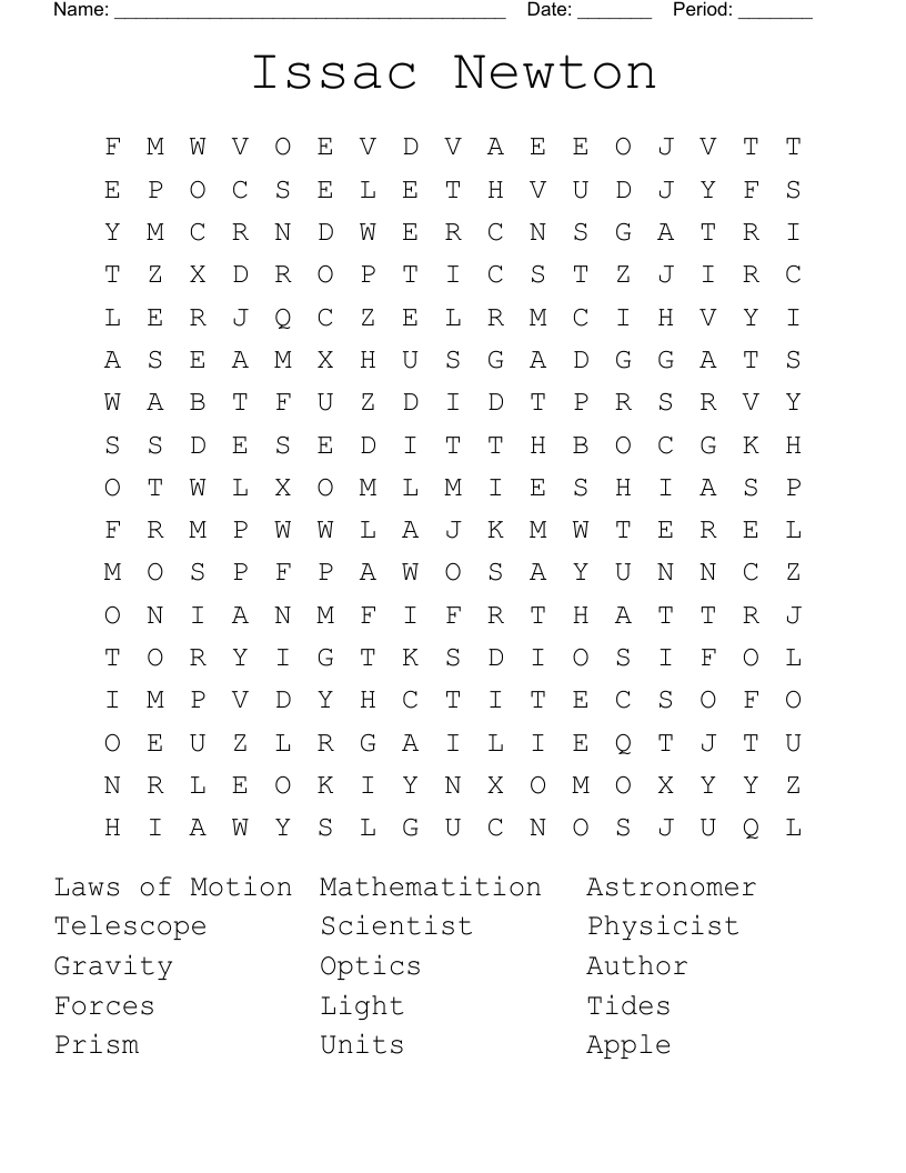 Issac Newton  Word Search