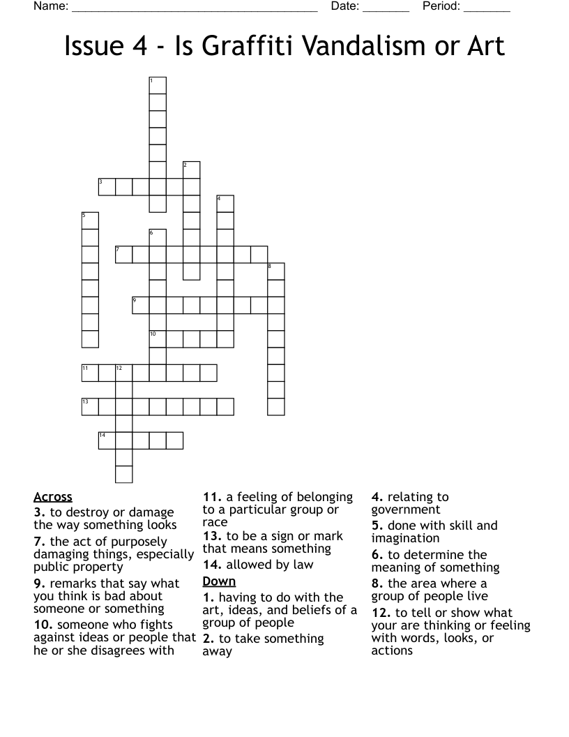 Issue 4 - Is Graffiti Vandalism or Art  Crossword