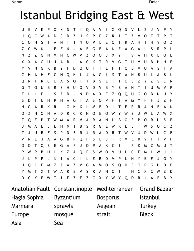 Istanbul Bridging East & West Word Search