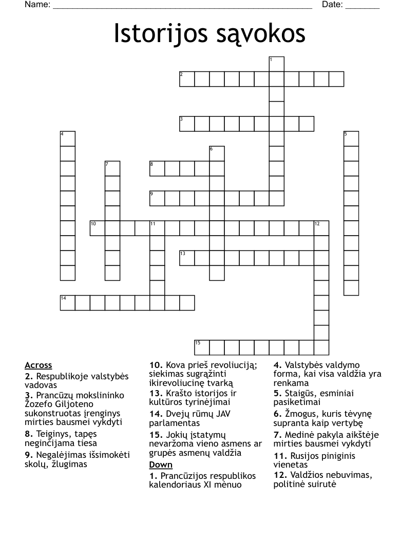 Istorijos sąvokos Crossword