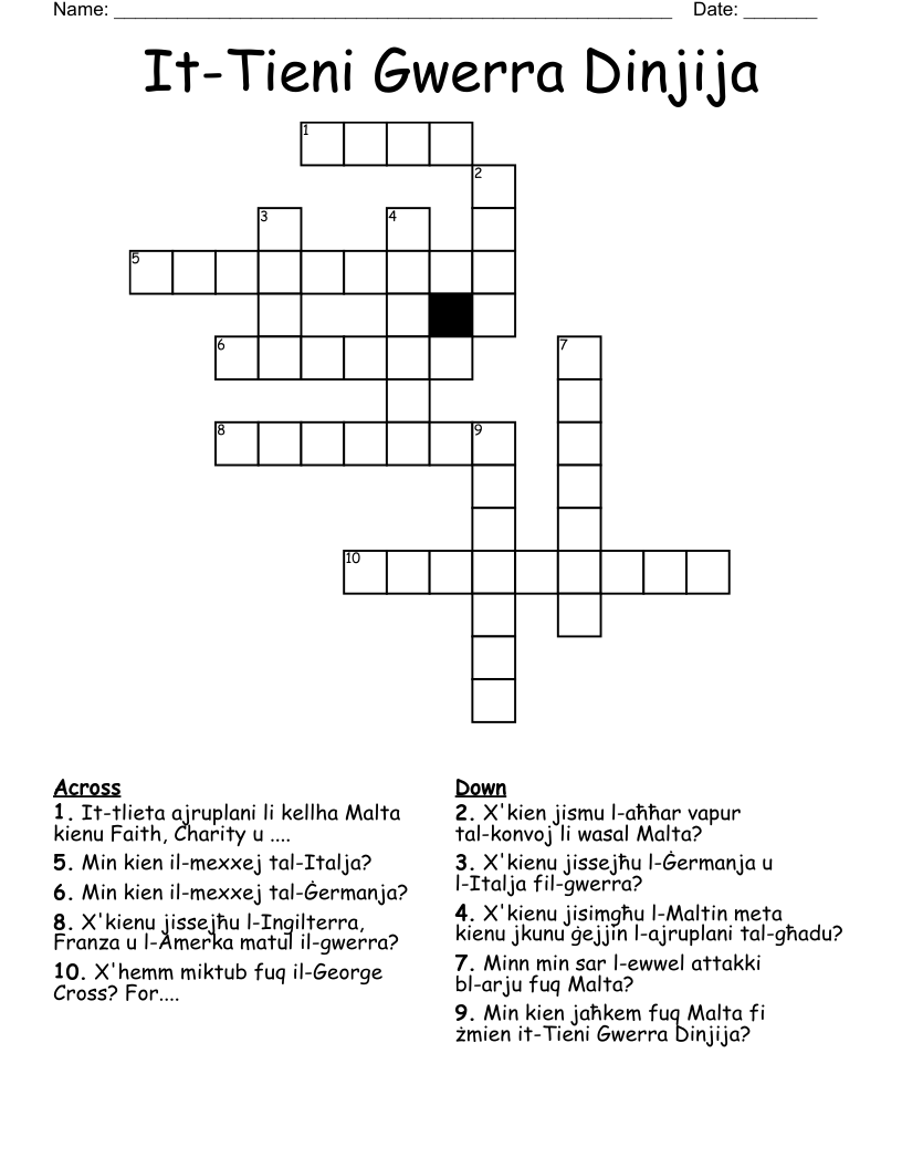 It-Tieni Gwerra Dinjija Crossword