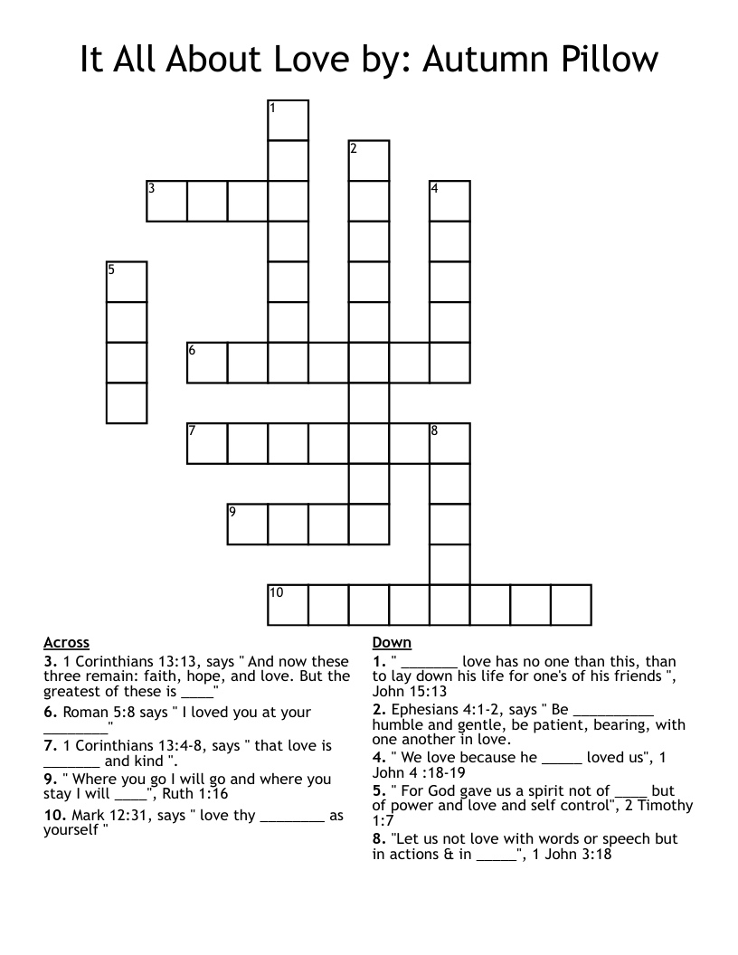 It All About Love by: Autumn Pillow Crossword