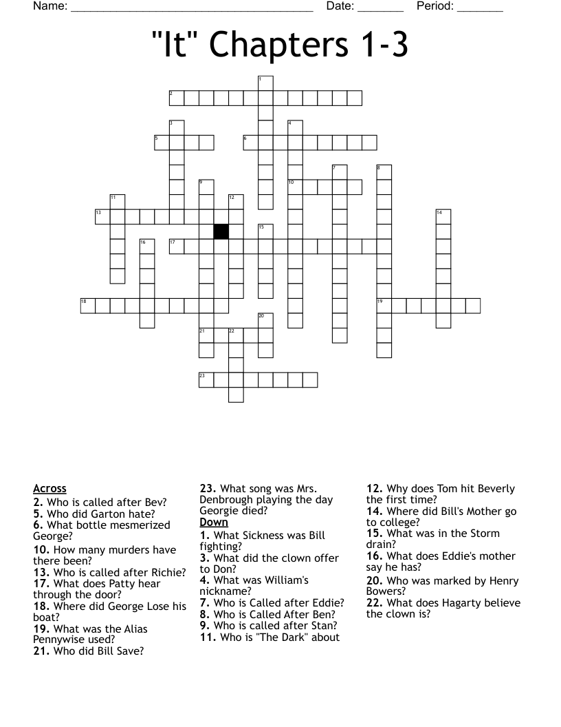 "It" Chapters 1-3 Crossword