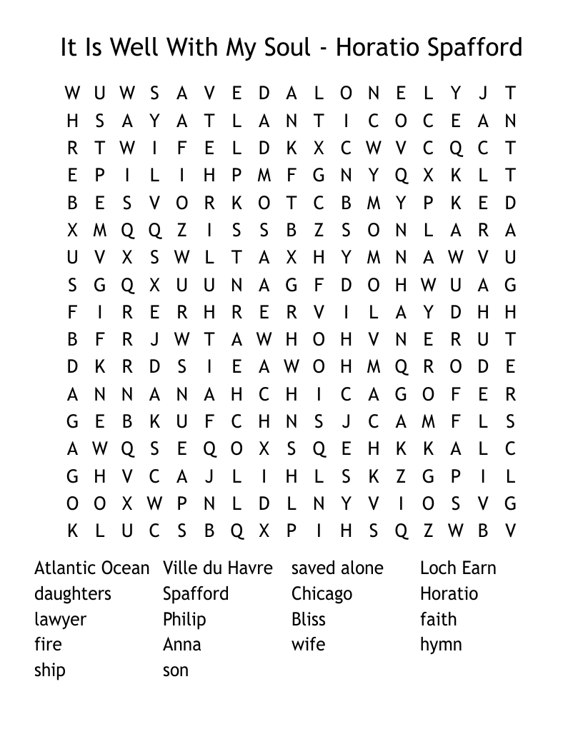 It Is Well With My Soul - Horatio Spafford Word Search