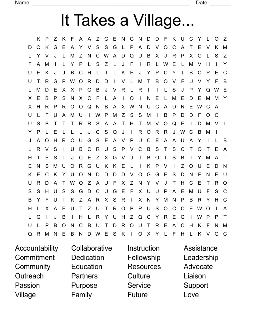 It Takes a Village... Word Search