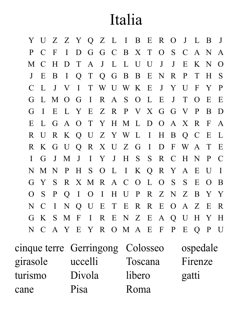 Italia Word Search