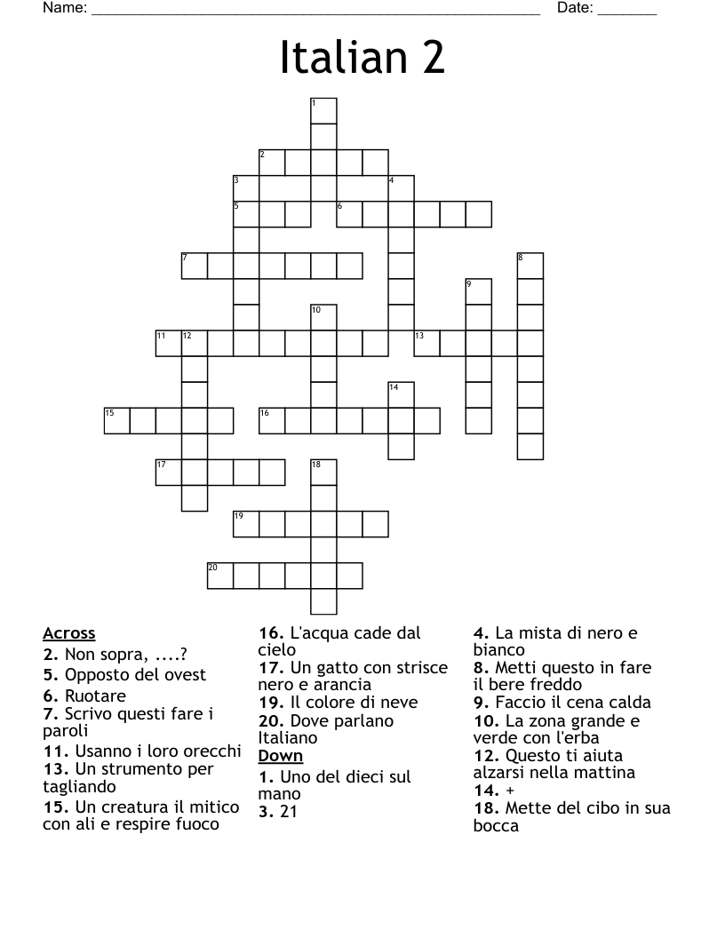 Italian 2 Crossword