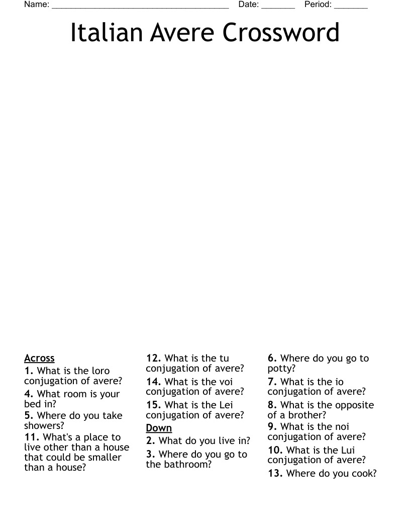 Italian Avere Crossword