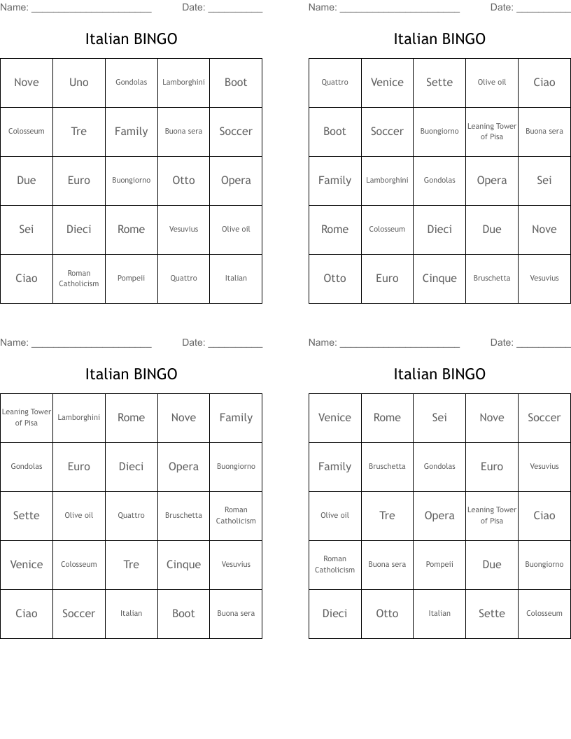 Italian BINGO