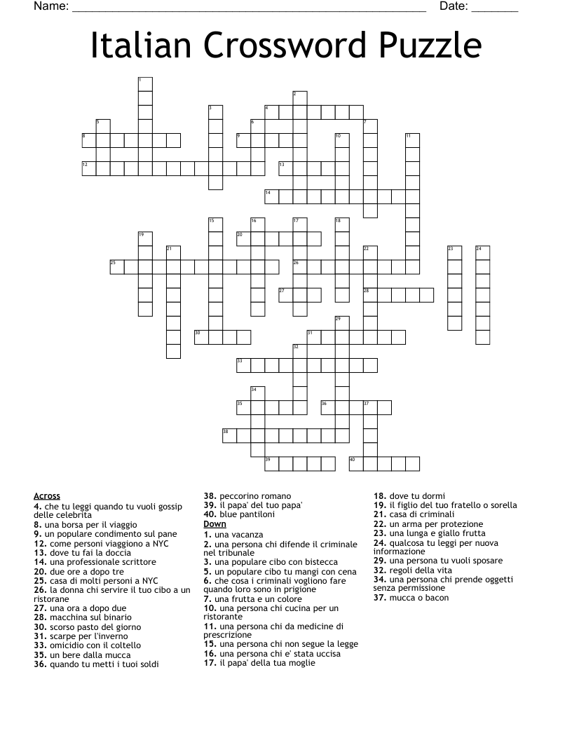 Italian Crossword Puzzle