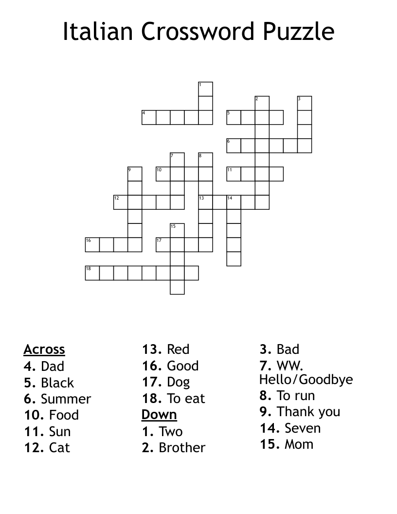 Italian Crossword Puzzle
