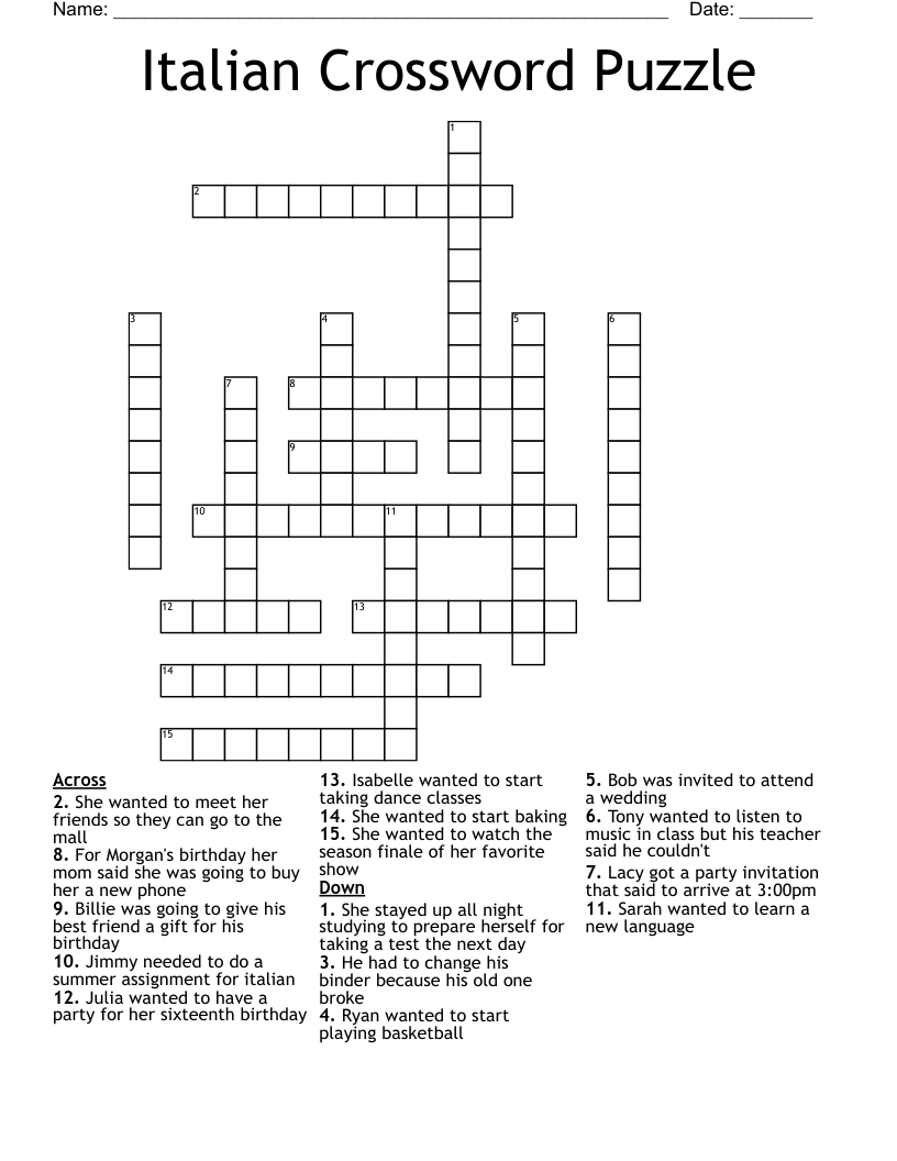 Italian Crossword Puzzle 