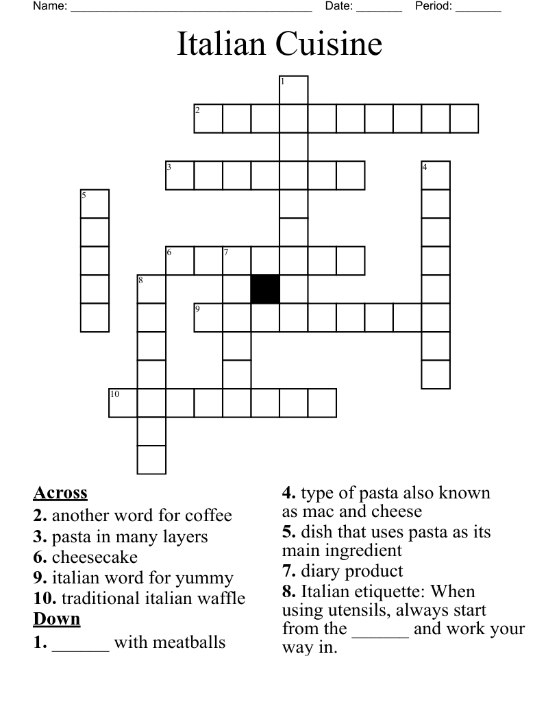 Italian Cuisine Crossword