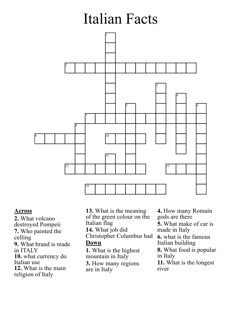 Italian Facts Crossword