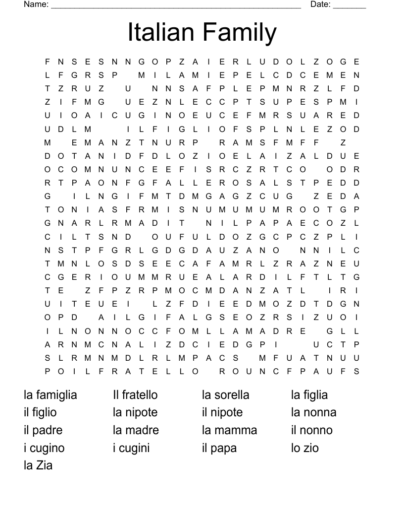 Italian Family Word Search