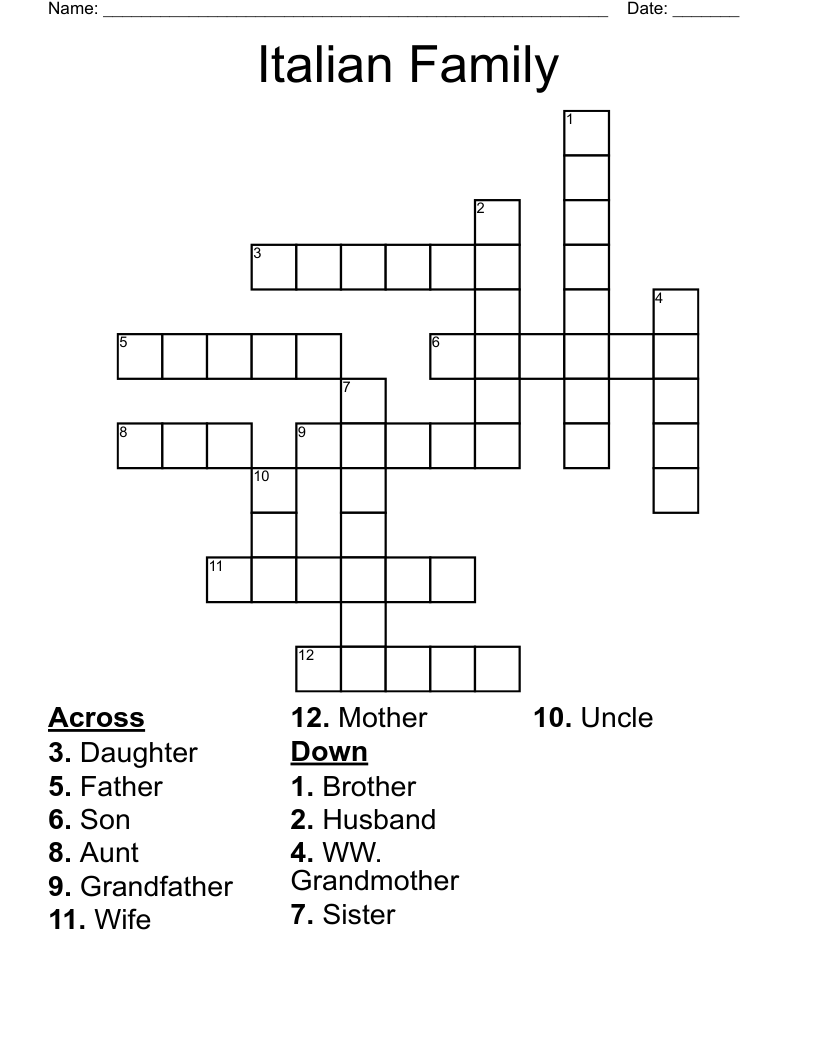 Italian Family Crossword