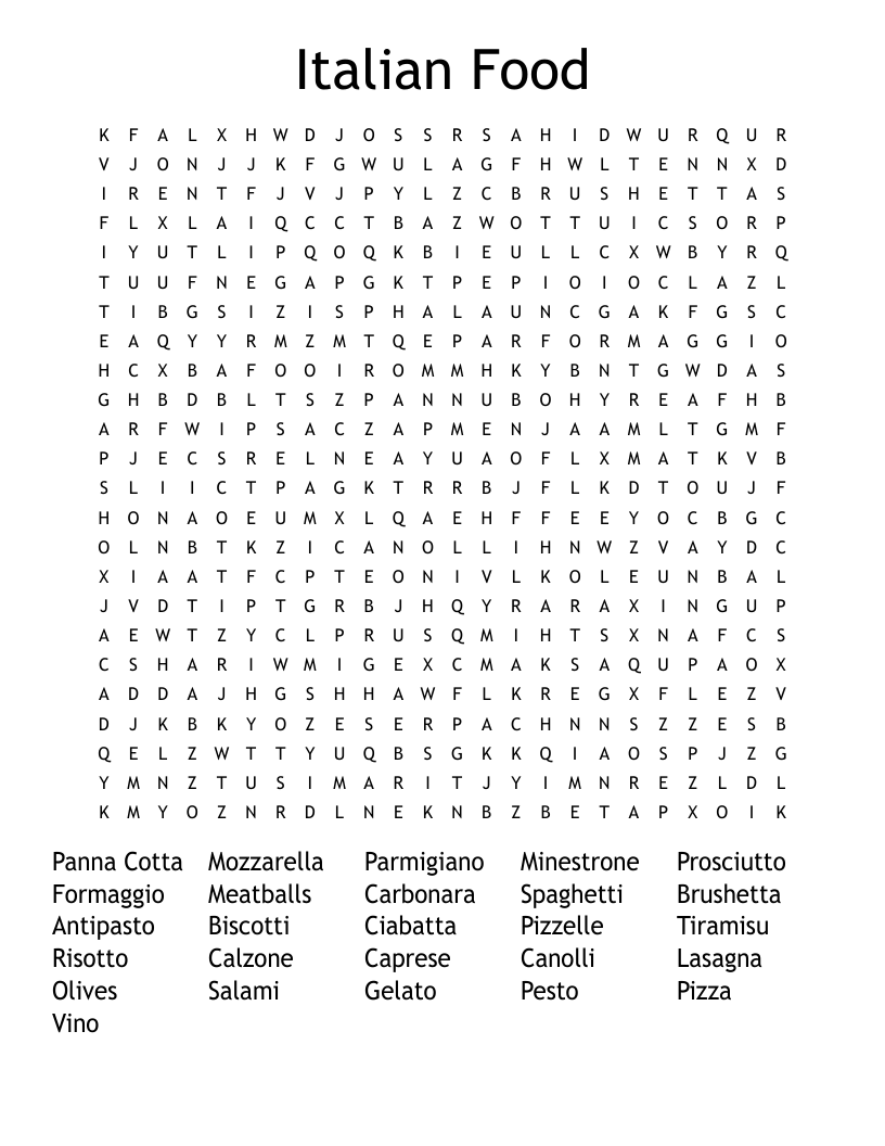 Italian Food Word Search
