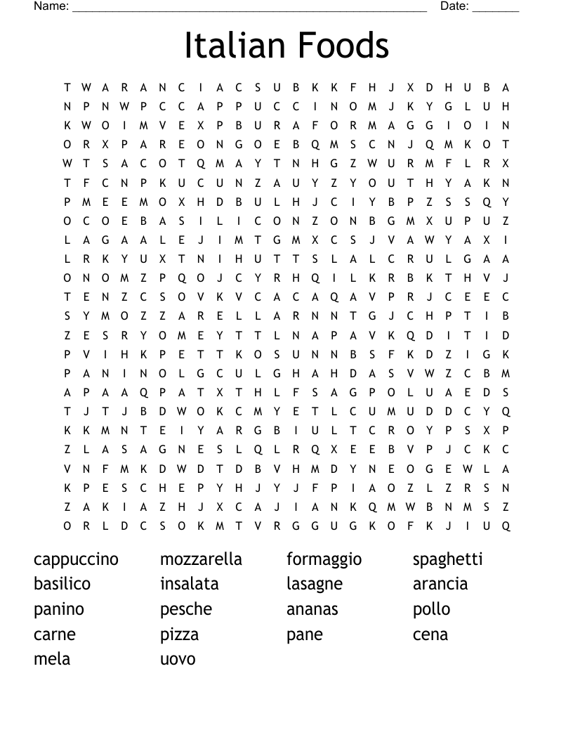 Italian Foods Word Search