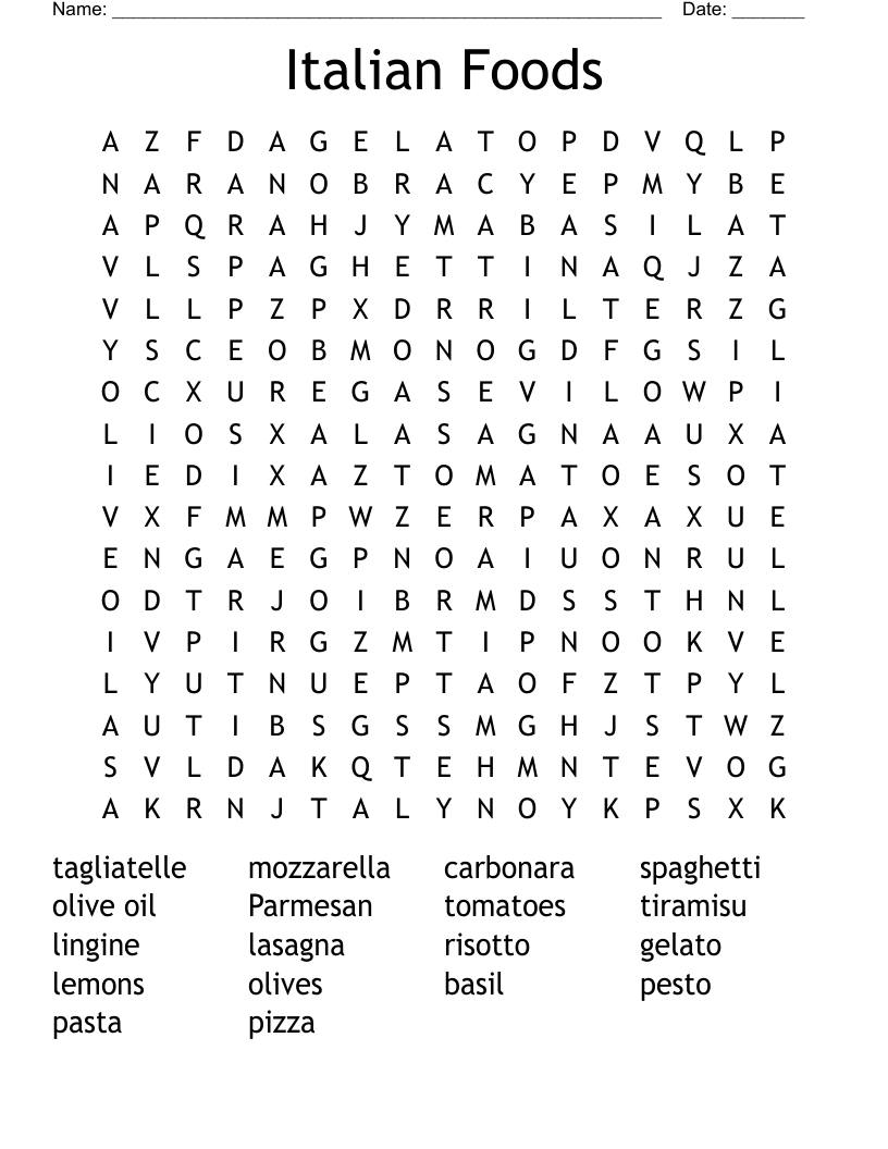 Italian Foods Word Search