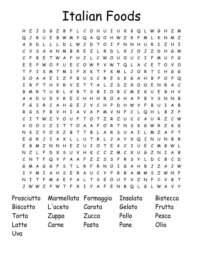 Italian Foods Word Search