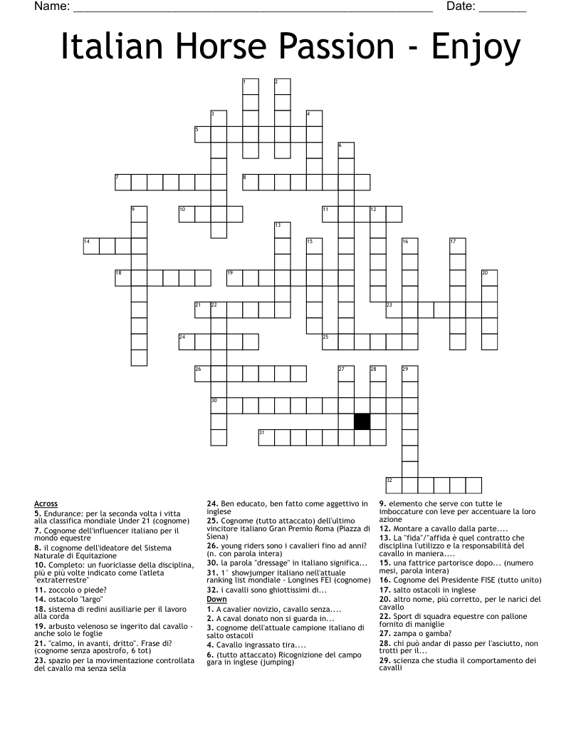 Italian Horse Passion - Enjoy Crossword