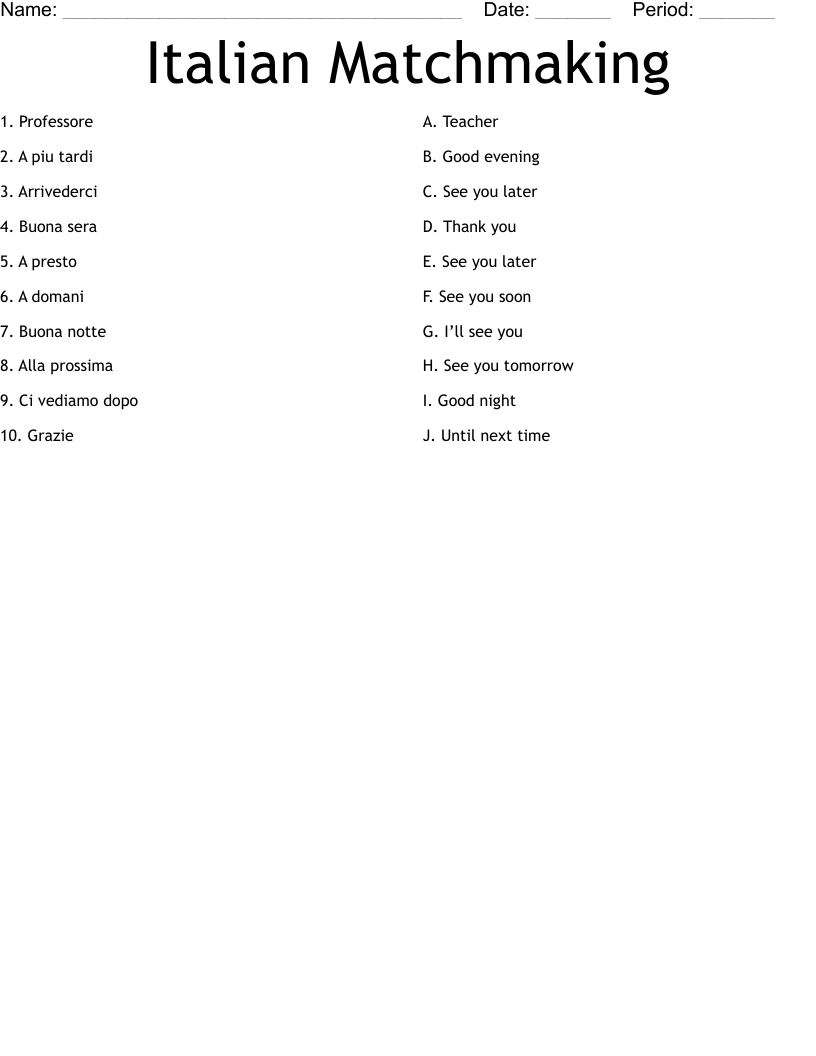 Italian Matchmaking   Worksheet