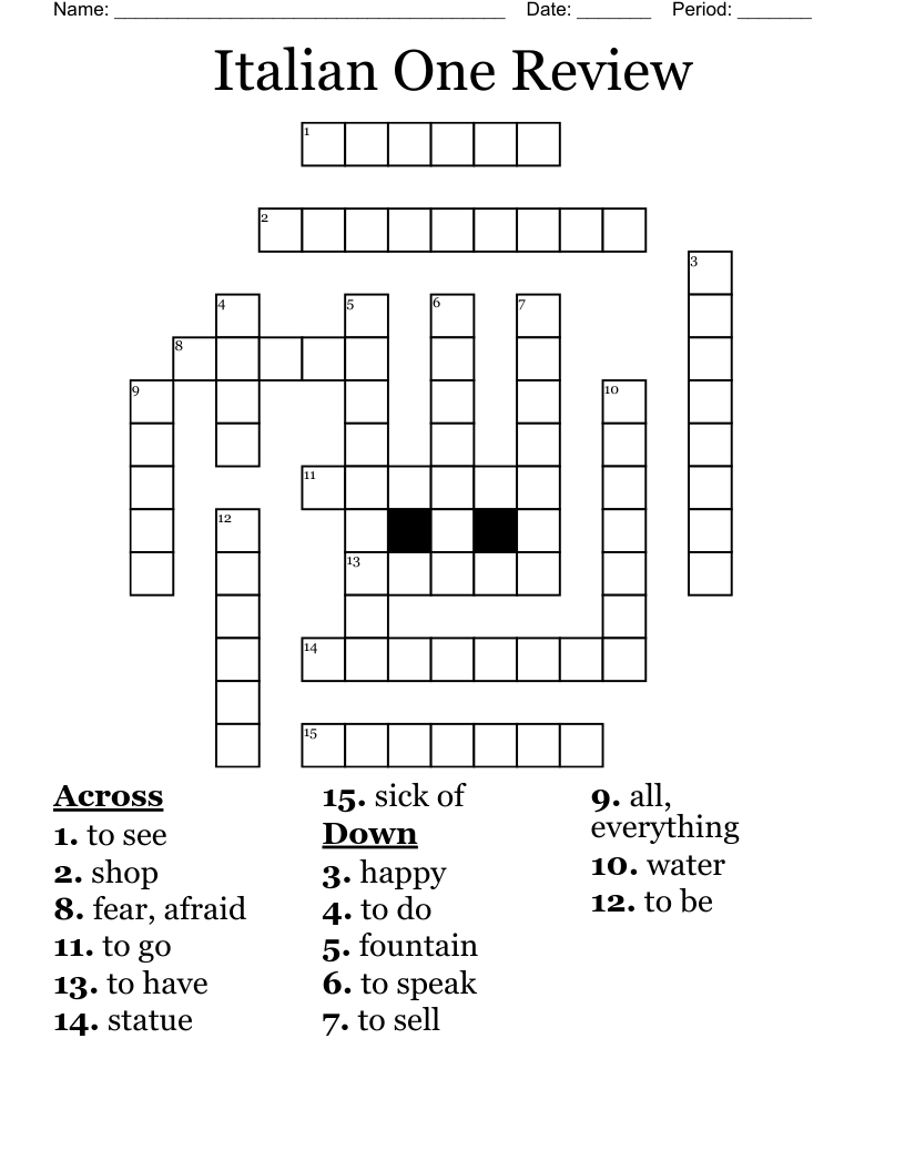 Italian One Review Crossword