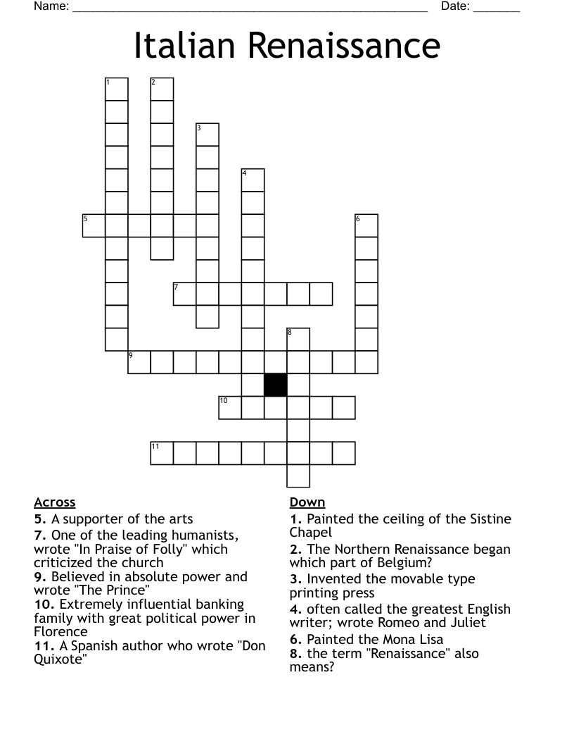 Italian Renaissance Crossword