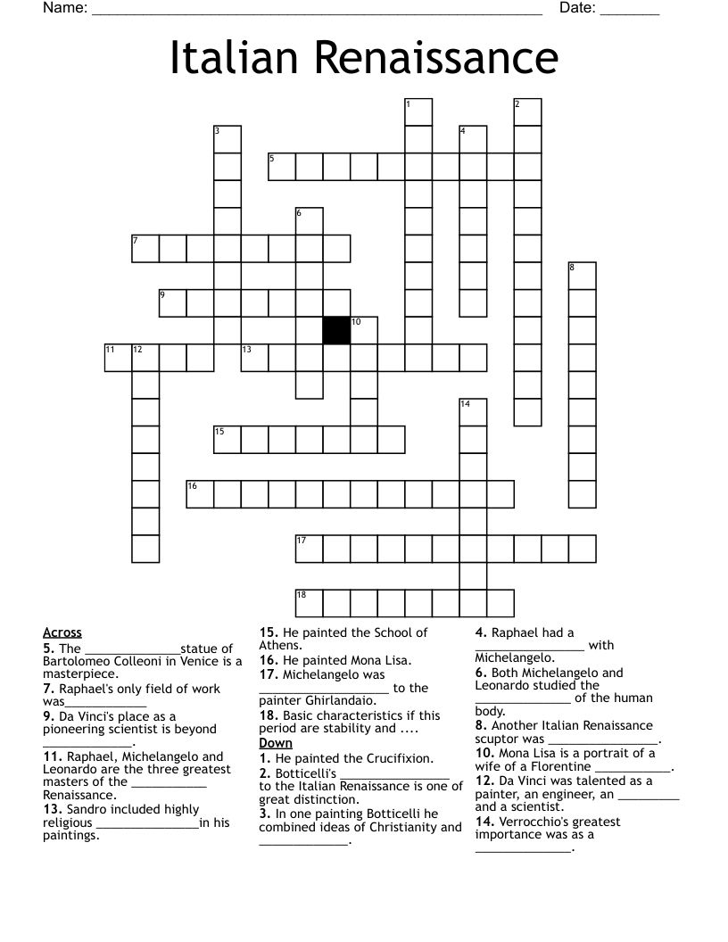 Italian Renaissance Crossword
