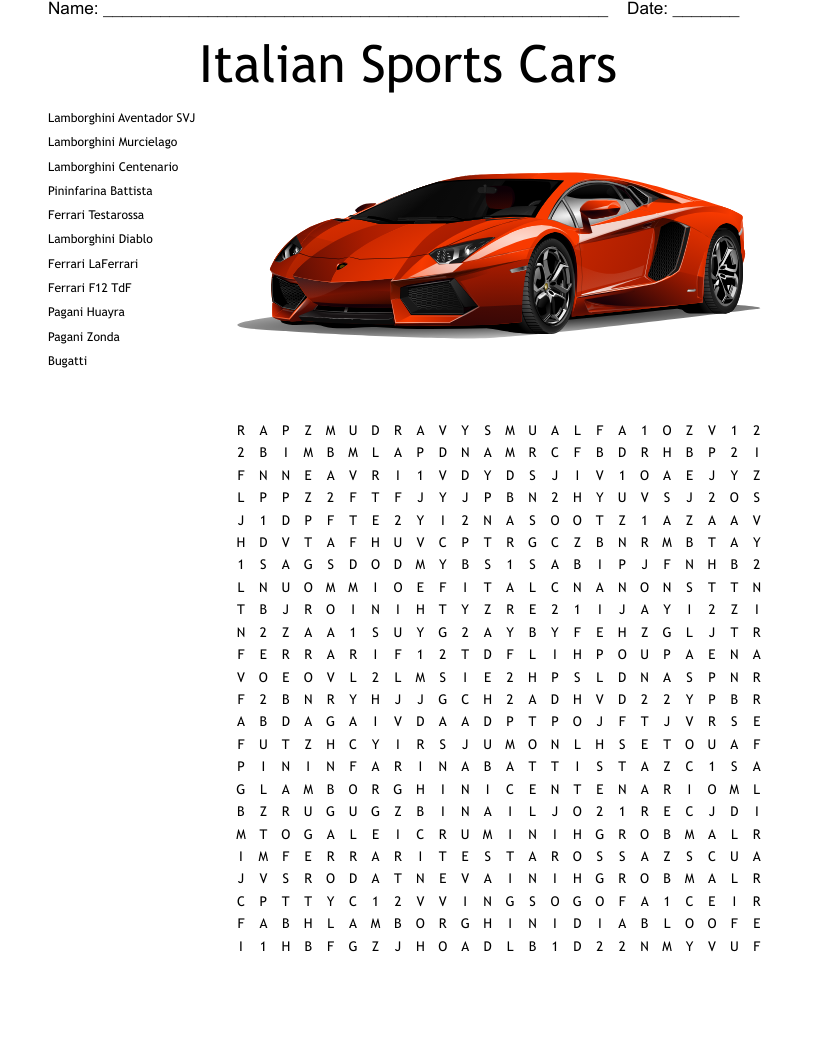 Italian Sports Cars Word Search