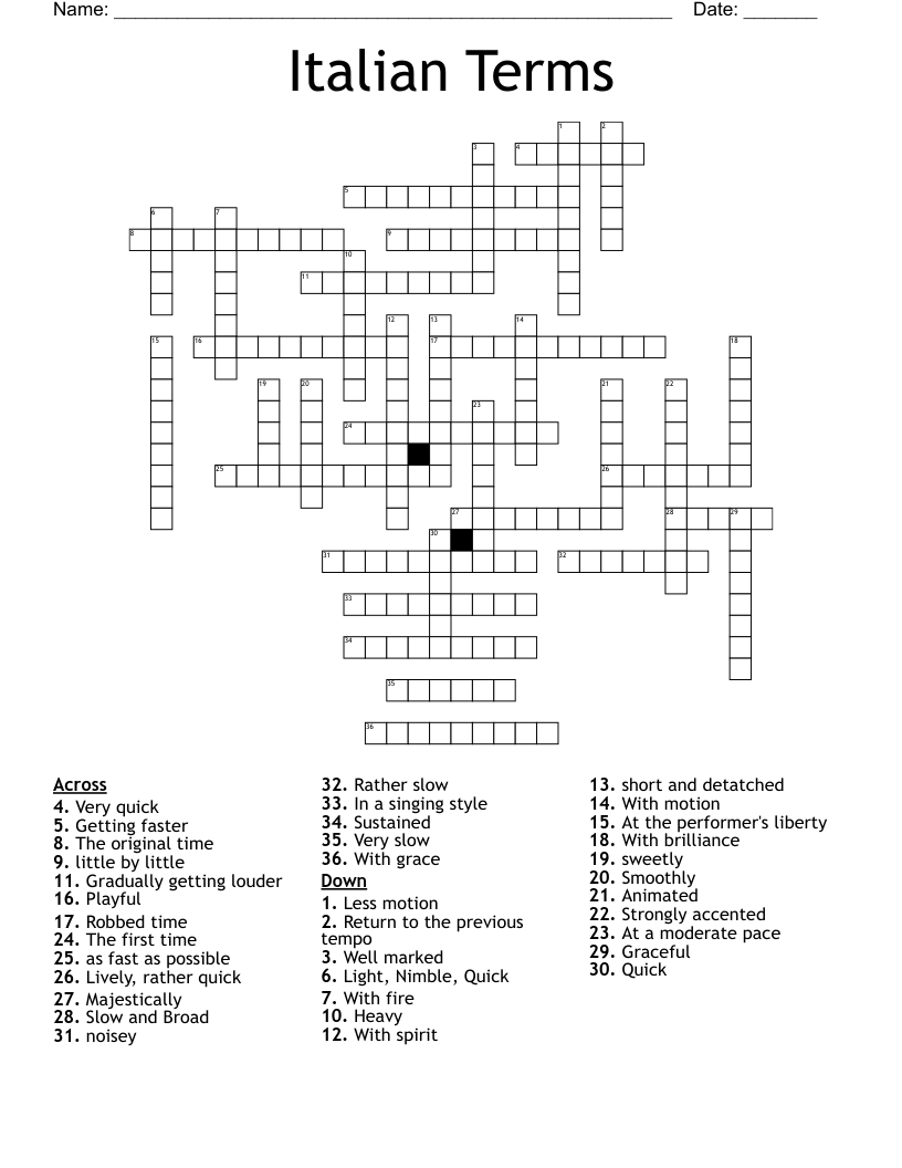 Italian Terms Crossword