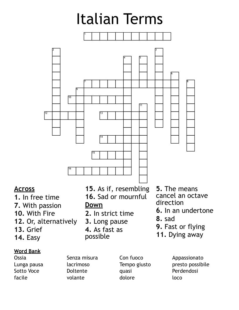 Italian Terms Crossword