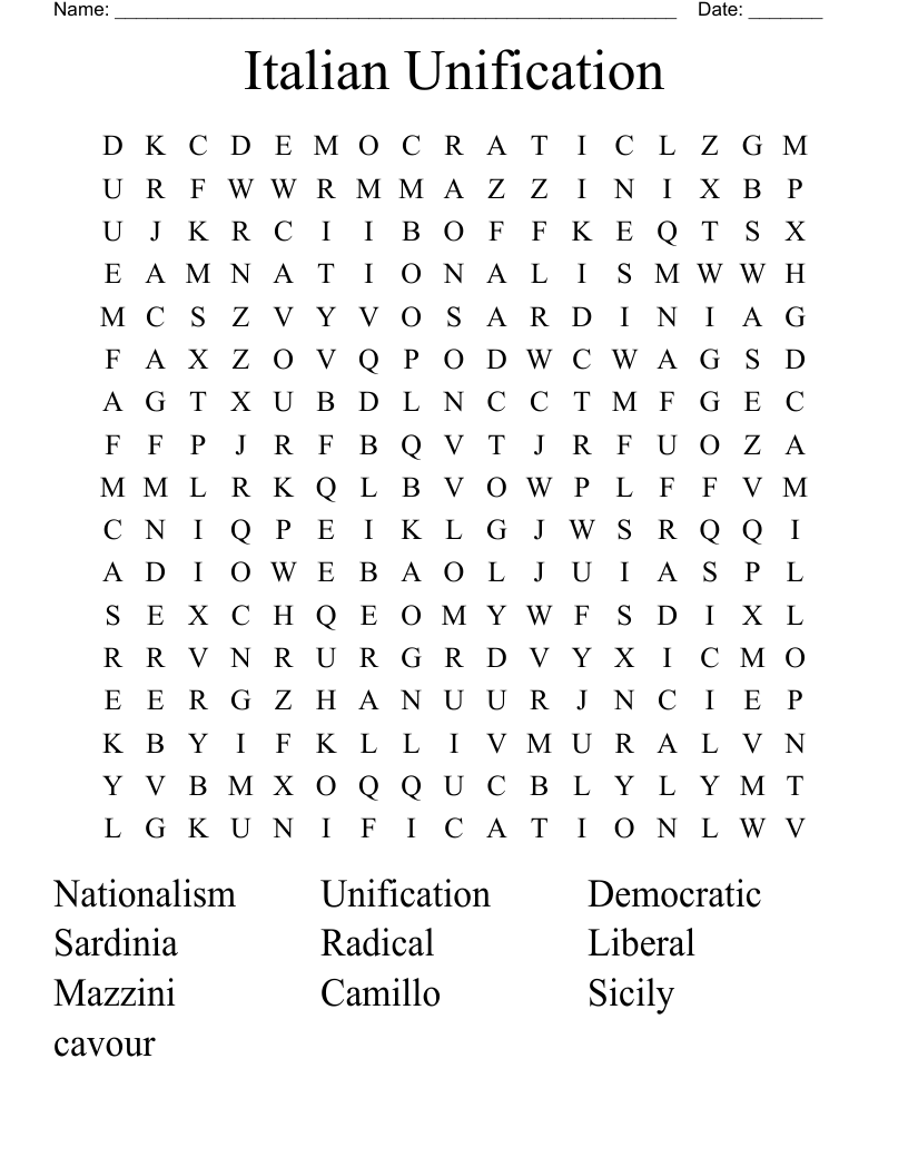 Italian Unification Word Search