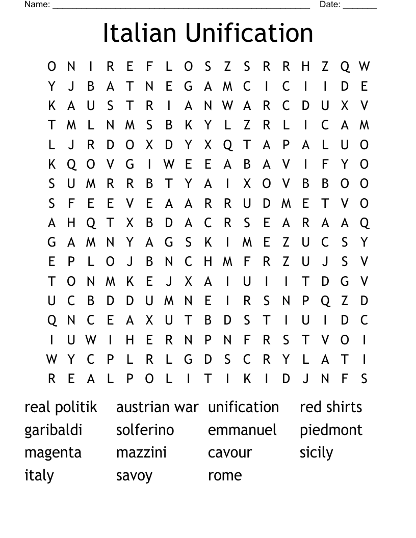 Italian Unification Word Search