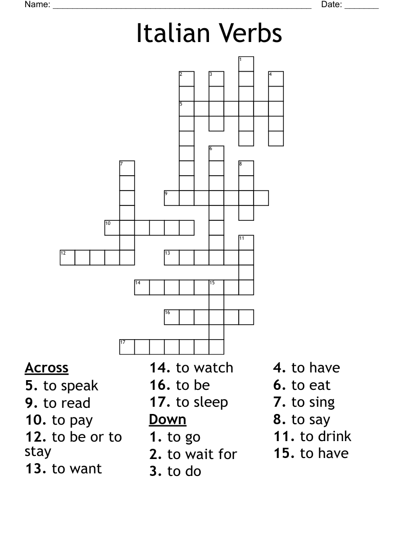 Italian Verbs Crossword