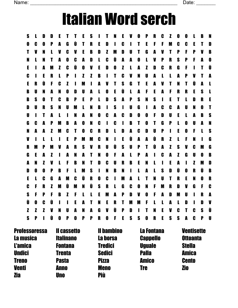 Italian Word serch Word Search