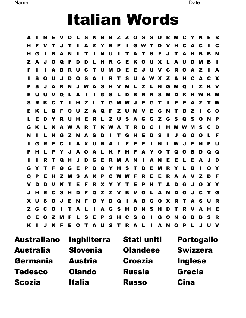 Italian Words Word Search
