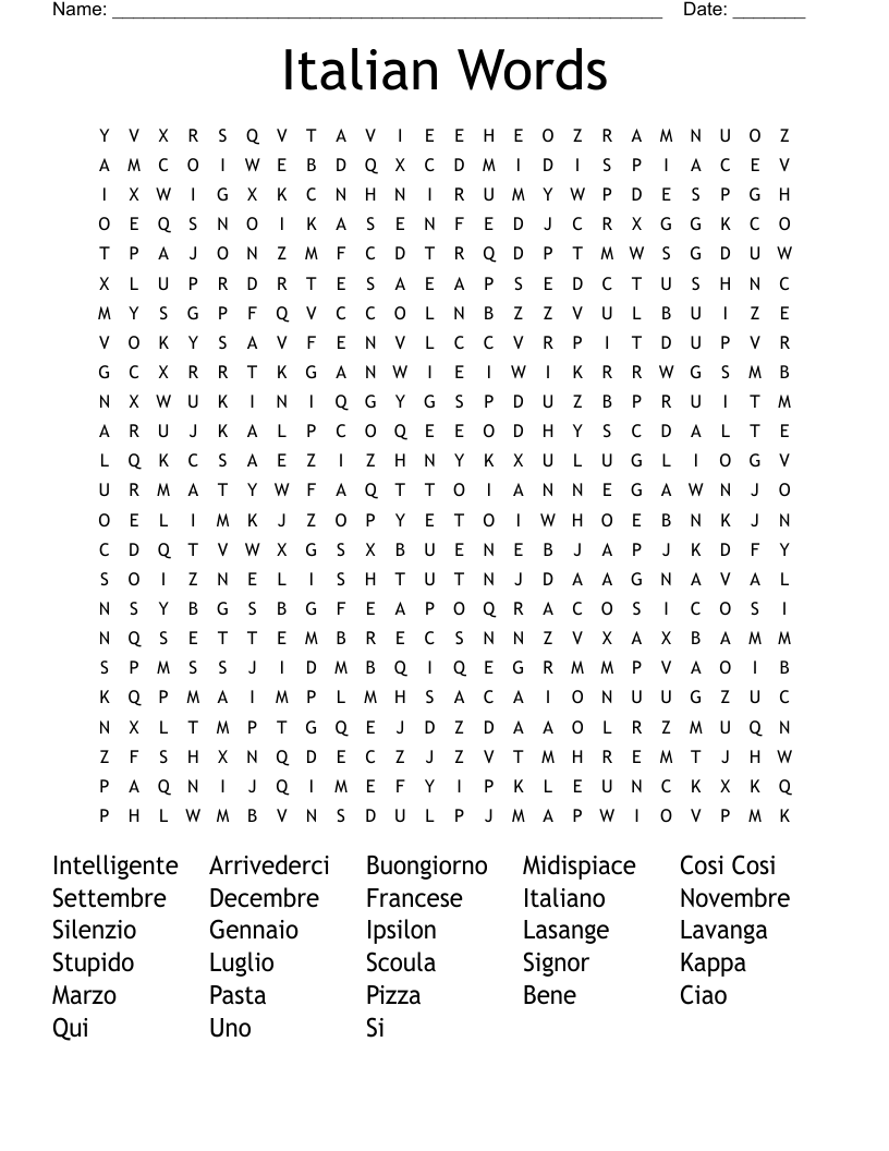 Italian Words Word Search