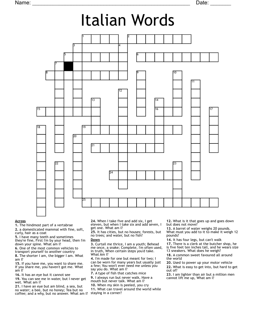 Italian Words Crossword
