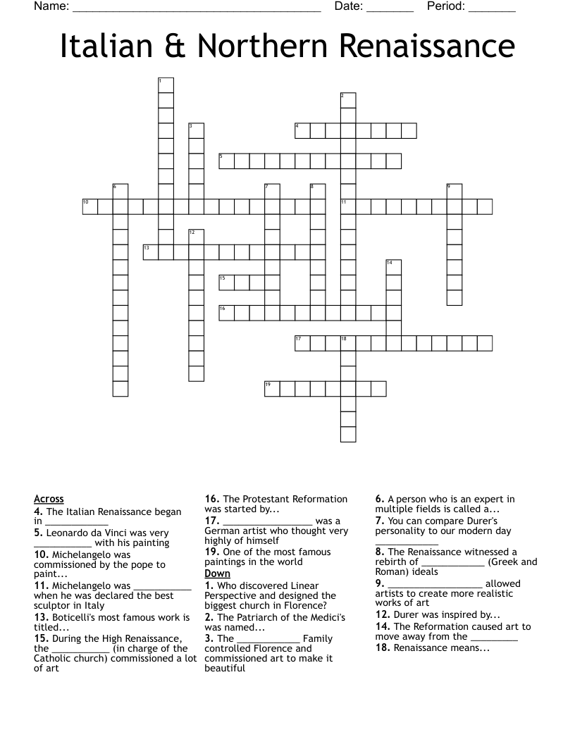 Italian & Northern Renaissance Crossword