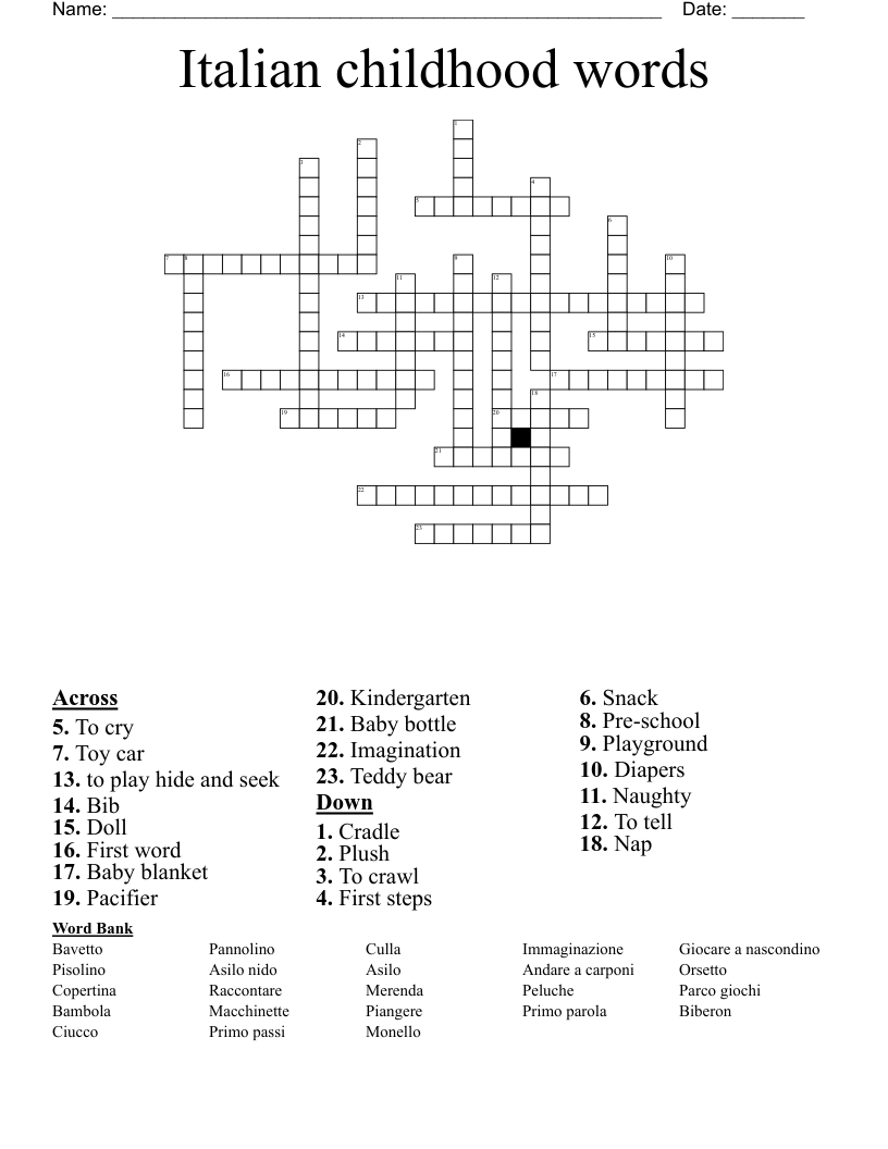 Italian childhood words Crossword